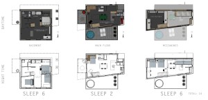Refuge à Saint-Calixte. Floor Plans and their function, by day and by night (Courtesy: Dominique Laroche Architecte)